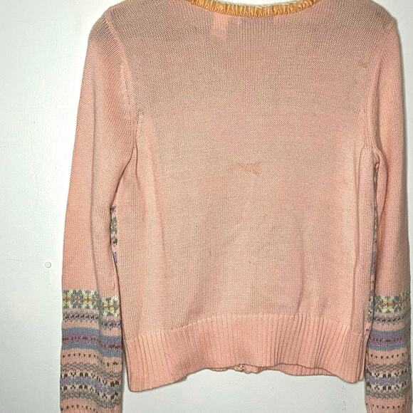 Vintage Liz Claiborne Women’s L Cardigan Peach Pink Velvet Ruffle Boarder - Picture 4 of 8